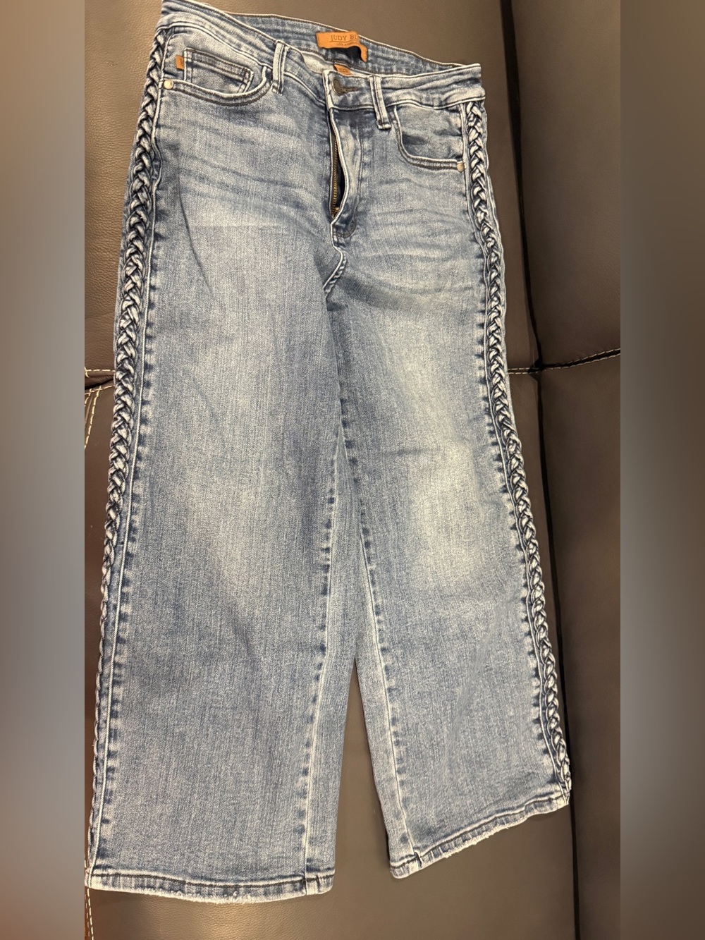 Judy Blue Braided Side Wide Leg Cropped Jeans